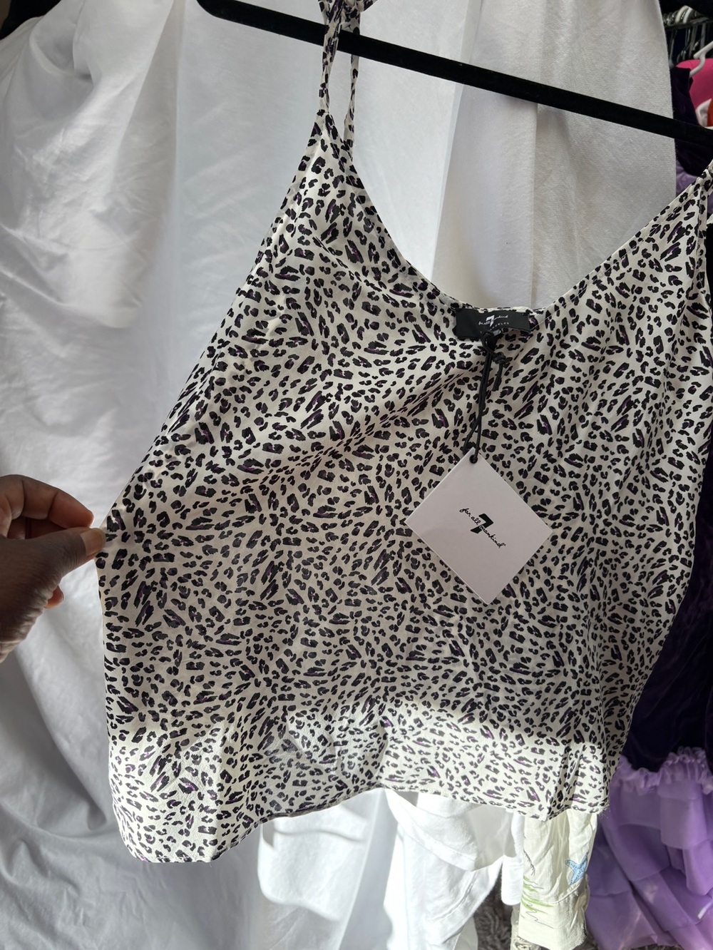 For all 7 mankind Spotted Satin Cami Tank Top - Black & Cream